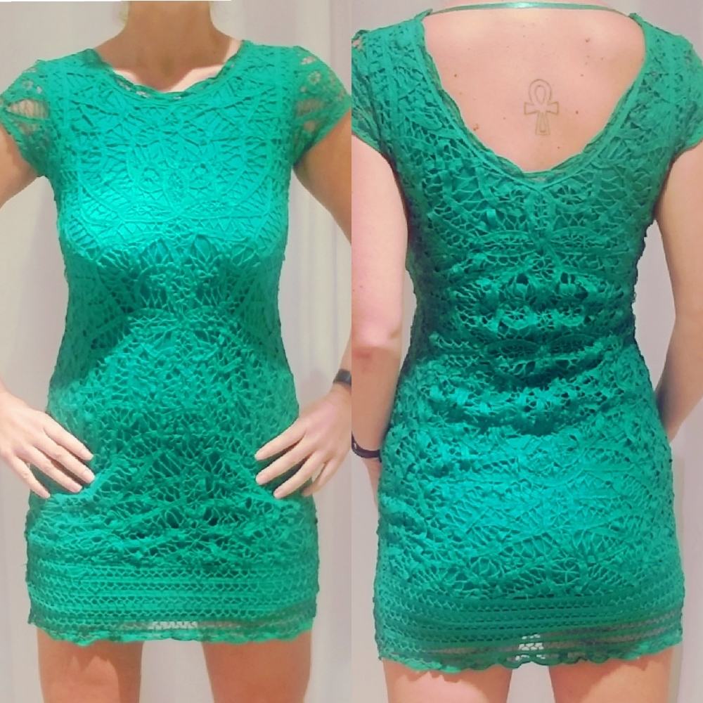 INC green lace crochet dress